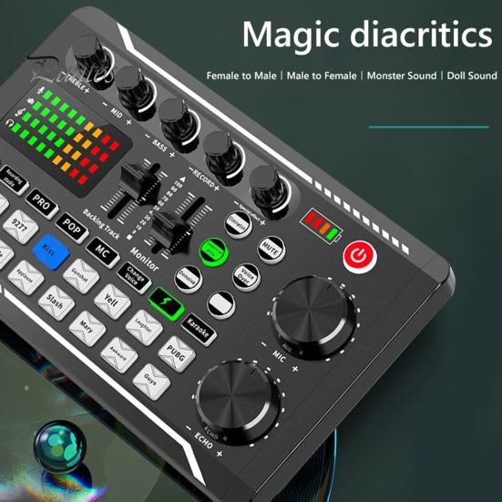 Профессиональный комплект звуковой карты, прозрачная живая аудиозапись, вещание, студийная запись, регулируемый аудиомикшер с высокими/средними/басами, усилитель