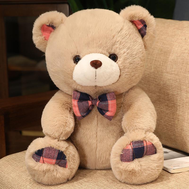 Bow Plaid Teddy Bear Plush Toy Cartoon Love Card Girl Valentine Day Gifts Dolls