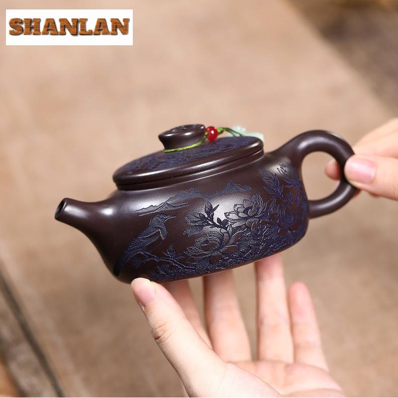 220ml Aesthetic Yixing Purple Clay Teapots Handmade Coin  Large Caliber Pot Raw Ore Dragon's Blood Sand Kettle Zisha Tea Set
