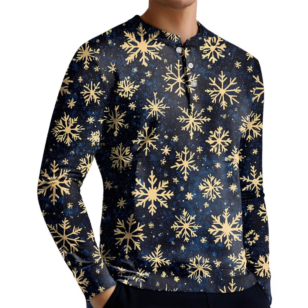 Men's Casual Button-Down Sweatshirt Fashion Printed Long Sleeve Shirt Pullover