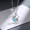 Blue Star and Moon Design Necklace Female Gift for Girlfriend Collarbone Chain Simple Personality Temperament Cold Wind Jewelry
