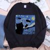 Oil Painting The Starry Cat Night Clothing Men Women Fashion Casual Hoodies Fleece Pullover Sportswear O-Neck Clothes Pullovers & Long Sleeves Women’s