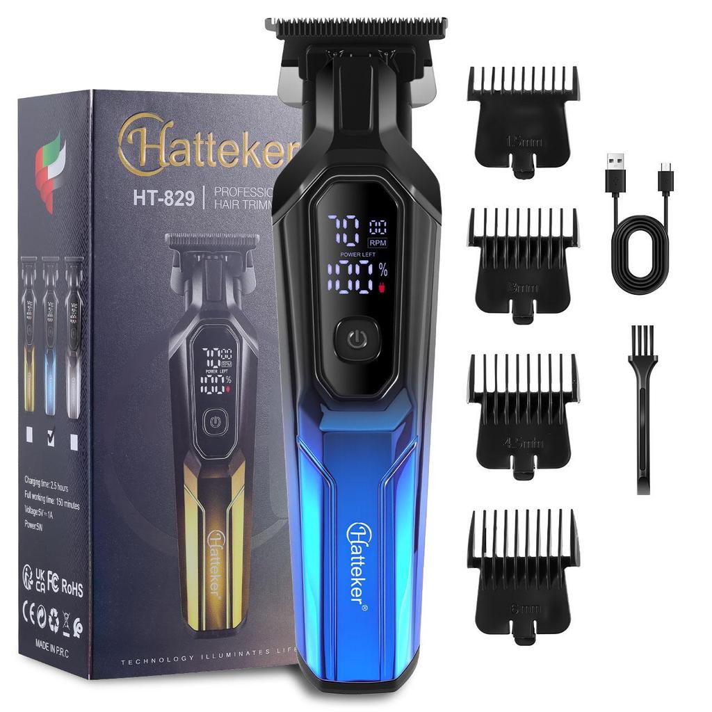 Hatteker Многофункциональная машинка для стрижки волос с цифровым дисплеем, несколько насадок-гребней, 3 варианта цвета для мужского груминга