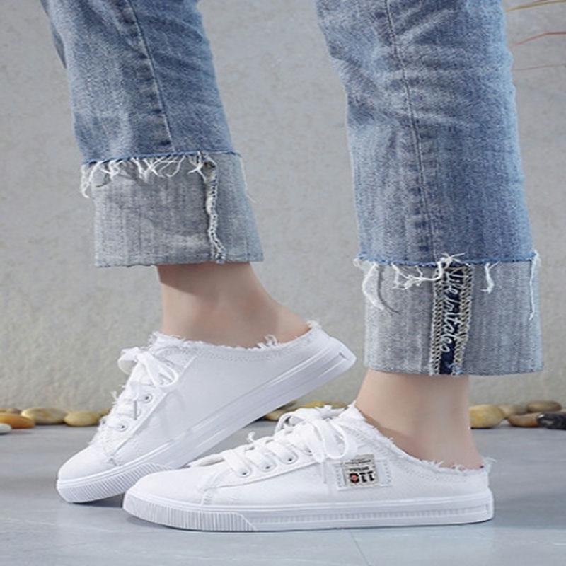 Туфли парусиновые женские весенние белые туфли кроссовки на плоской подошве