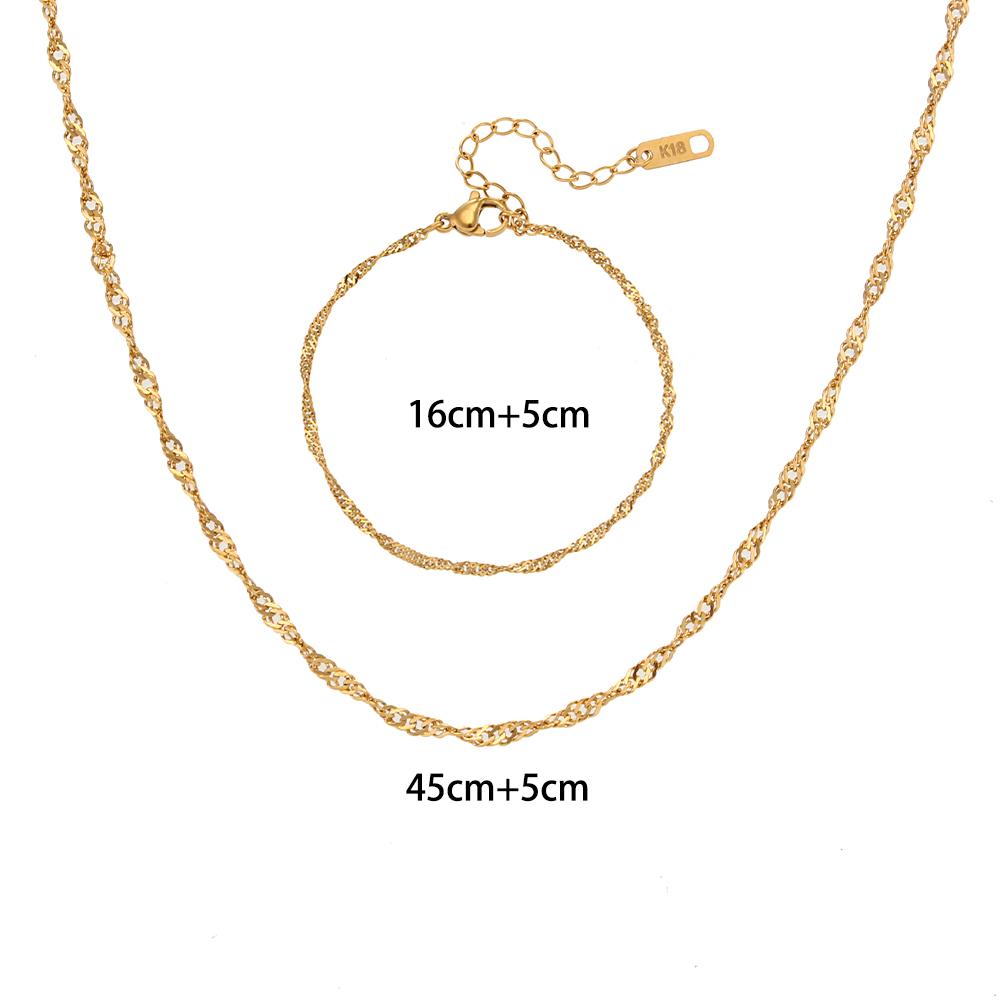 E.B.belle Dainty Water Wave Chain Stainless Steel Necklace Bracelet For Women Minimalist Thin Gold Plated Jewelry Set