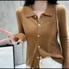 Retro Easy To Wear Amazing Swan Neck Fashionable POLO Neck Solid Color Temperament V-Neck Knitted Sweater Female
