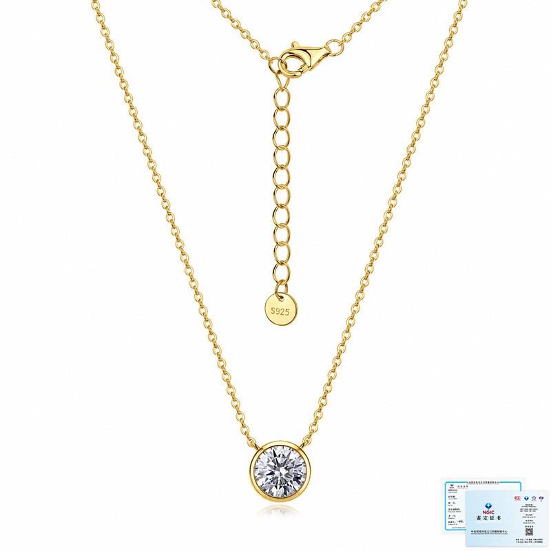 Sterling Moissanite Pendant Necklace Round Bubble Cut Minimalist Chain Women Daily Wear