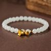Natural Hetian Jade Bracelet for Women, Sheep Fat Jade with Golden Lily of the Valley Beads, Small Beads, Light Luxury, Niche and Exquisite