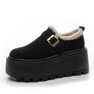 Мода 2025 новые 8 см Плоская платформа Женские Зимние Лоферы Мода Замшевая кожа Базовые Оксфорды Уличные Сохраняющие тепло Плюшевые Женские Туфли Женщина