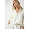 Women's Bone Zipper Collar Basic Knitwear Sweater Pf00007