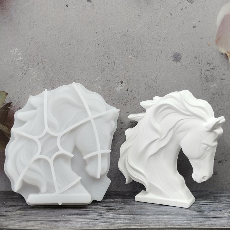 Силиконовая форма 'Голова лошади с гривой' 3D для изготовления свечей ручной работы, бетонных скульптур, декора полок и литья из смолы