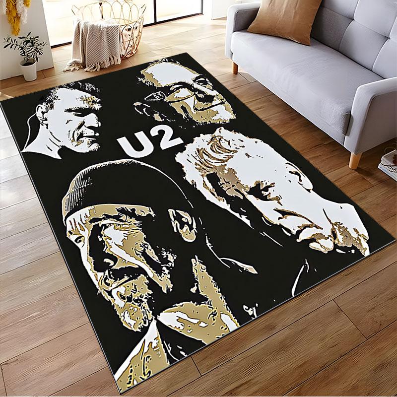 U2 Band Faces Art Carpet suitable as a non-slip mat for the living room or bedroom sofa