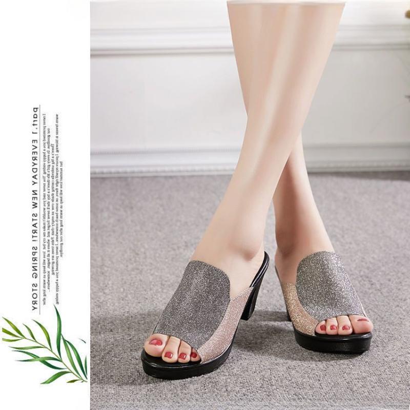 Крутые тапочки для женщин на лето с толстым каблуком и универсальные модные нескользящие прямые тапочки на среднем каблуке для женщин сандалии для женщин