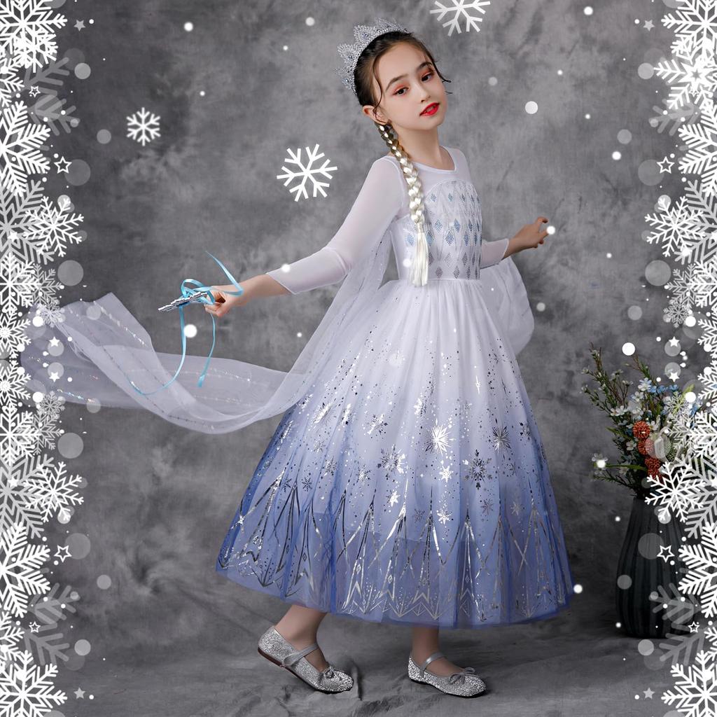 JIEAIRUI Frozen Elsa Dress, Kids' Princess Dress, Long Sleeve Dress, Halloween Costume, Girls' Costume, Party, Birthday Gift, Christmas Surprise,