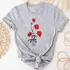 (Asian Size)Tee Top Fashion T Shirt Clothing Casual Flower Watercolor Lovely 90s Short Sleeve Women Print Lady Female Graphic T-shirt