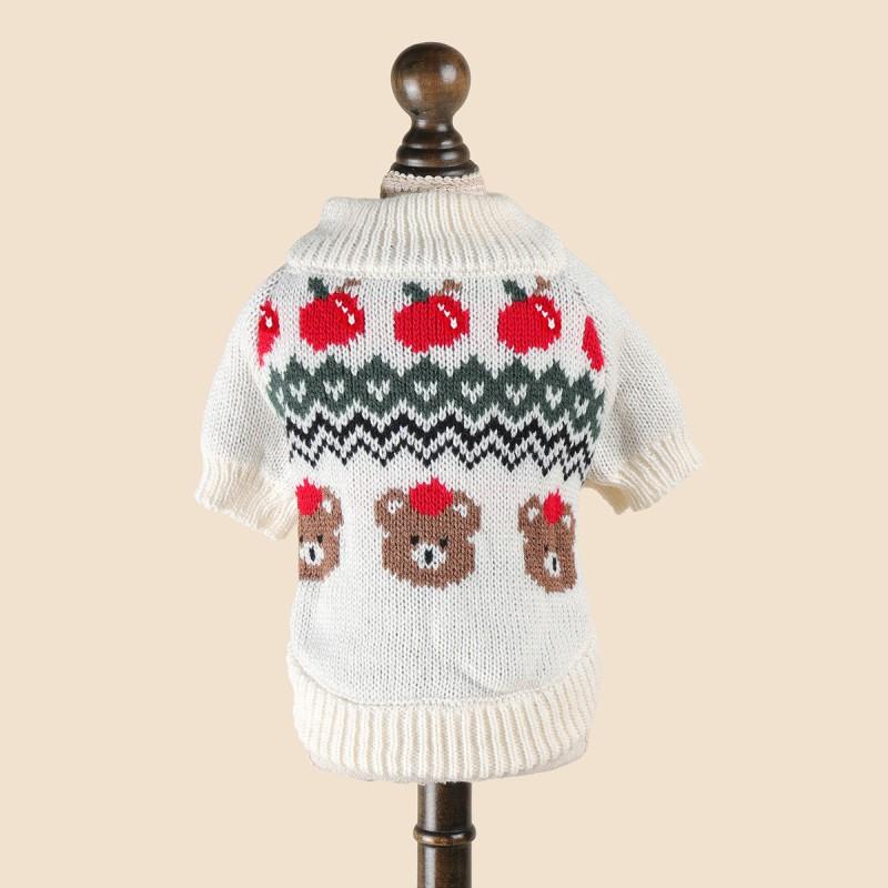 Knitted Dog Sweater With Wave Brown Bear Design Elastic Cuff Warm Pet Top Winter