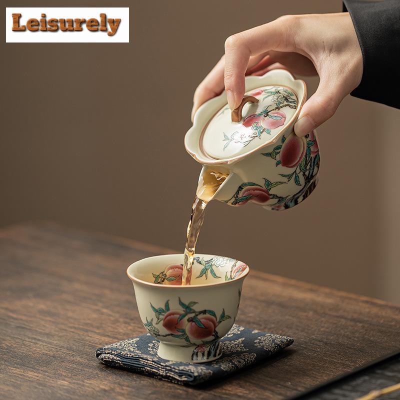 100 мл китайский фарфоровый чайник Ru Kiln эстетичный горшок с девятью персиковыми цветами чайник для заваривания чая чайная утварь аксессуары украшения