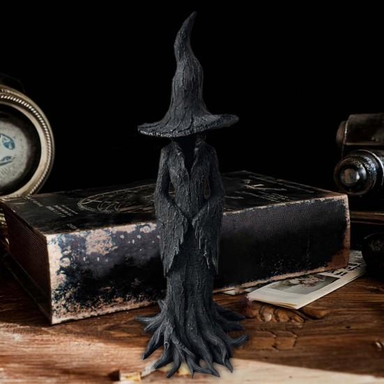 Halloween Tree Root Witch Statue Spooky Black Witch Figurine Resin