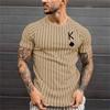Men's Retro T-shirt Summer Men's 3D Striped Printed Short Sleeved Top