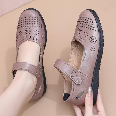 Туфли на мягкой подошве, сандалии на плоской подошве, женские туфли с отверстиями для пожилых, одинарные туфли для пожилых, нескользящие, удобные женские туфли, лето