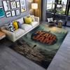 Area Rug, Pearl Jam Orange 3D Logo Forest Moon Surreal Art Print, Man Cave Decor, Non-Slip Mat
