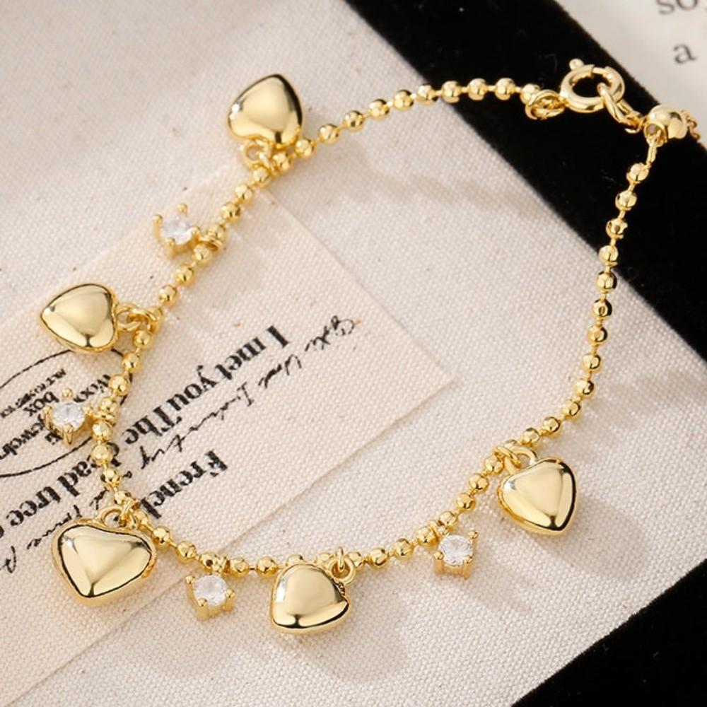 Zinc Zinc Alloy Heart Bracelet Bead Charm Hand Chain Sweet Gold Bracelet Bridal Party