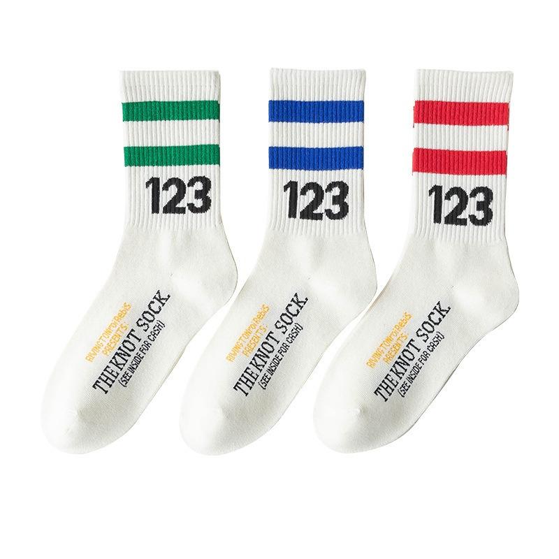 Женские весенне-осенние хлопковые носки с двумя полосками и перекрестным узором