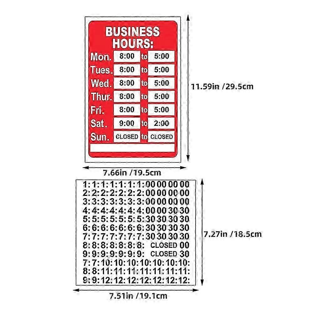 Business Hours Sign for Retail Use PVC 2Pcs Red Open Changeable Hours Stickers