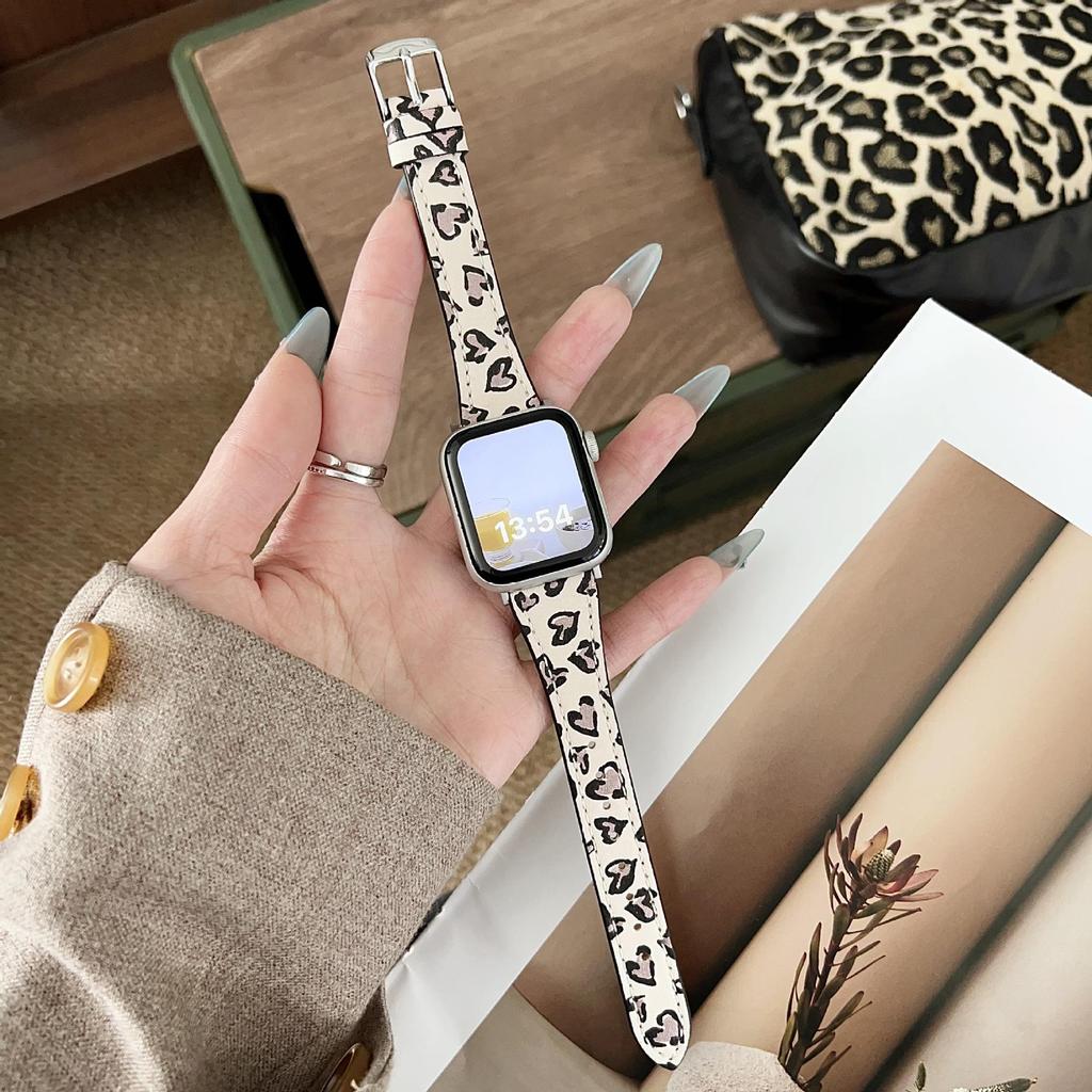 Кожаный ремешок с леопардовым принтом для Apple Watch 11 iWatch 10987E, Huawei FIT4, Xiaomi 9PRO