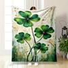 Four Leaf Clover Art with Gold Accents Flannel Blanket for Bedroom Living Room Sofa and Nap
