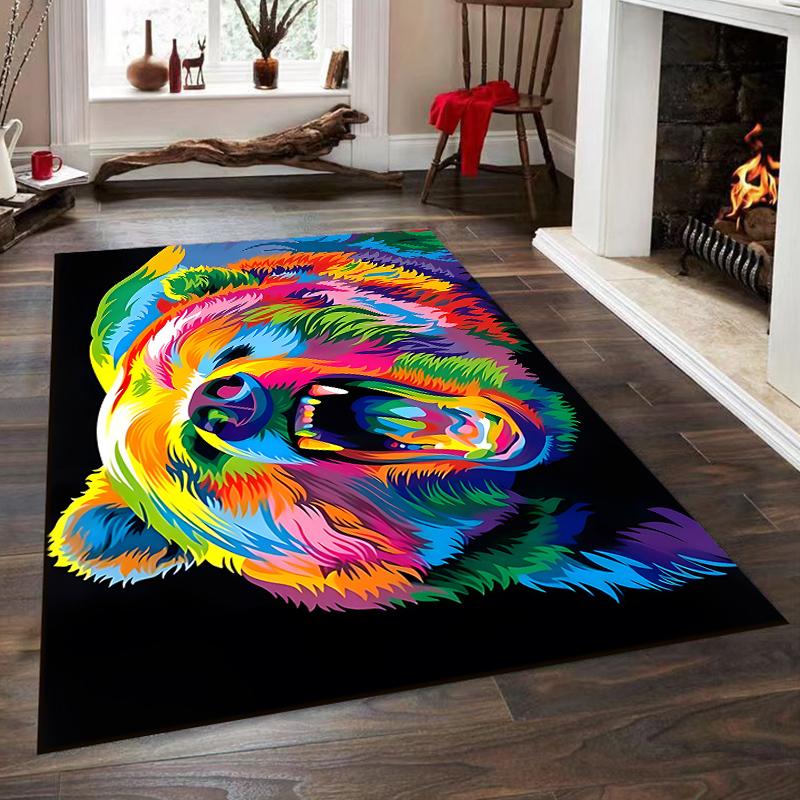 Colorful Roaring Bear Art Design Rug Non-slip rug suitable for living room and bedroom sofas