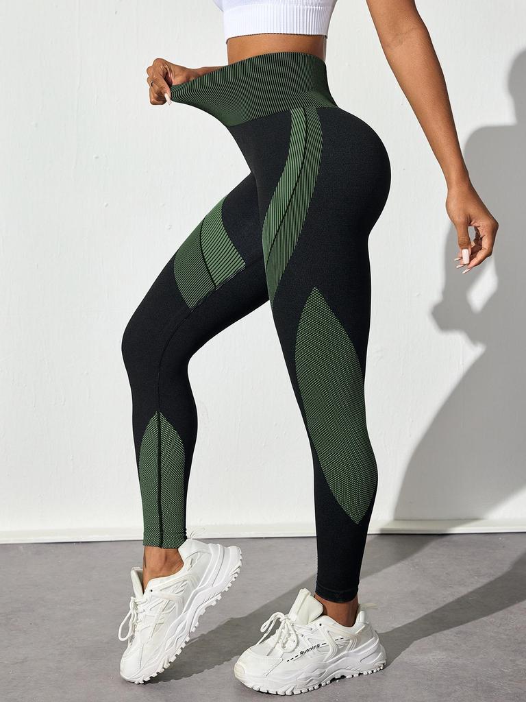 Seamless High-Waist Colorblock Yoga Pants: Women's Breathable, Butt-Lifting, Black Striped Sportswear