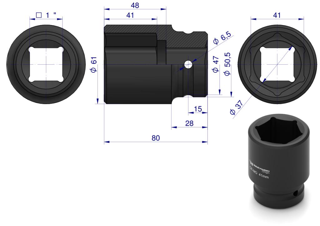Nasadka Udarowa Sześciokątna 1"Długa. 41 Mm. Crmo. Din 3129 Waryński