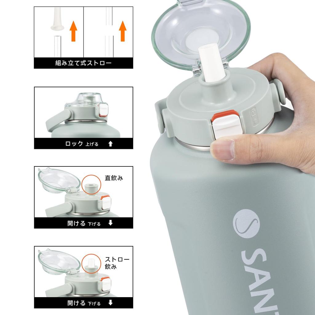 SANTECO Вакуумная изоляция Вода Большая Сохраняет напитки холодными или Включает для прямого питья Спорт Стильная Нержавеющая сталь Пепельно-синий Бутылка,