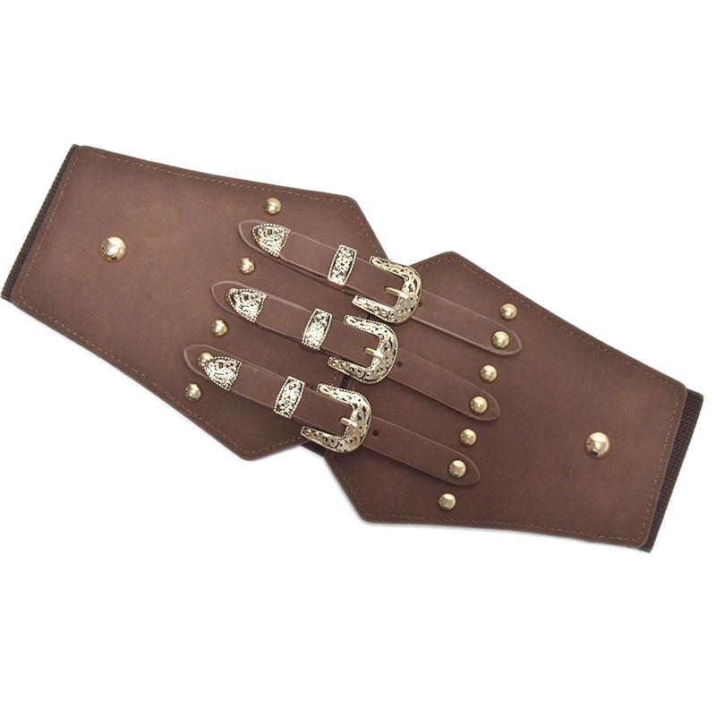 Women's Retro Faux Leather Belt with Rivet Pin Buckle - Versatile Wide Waistband Accessory