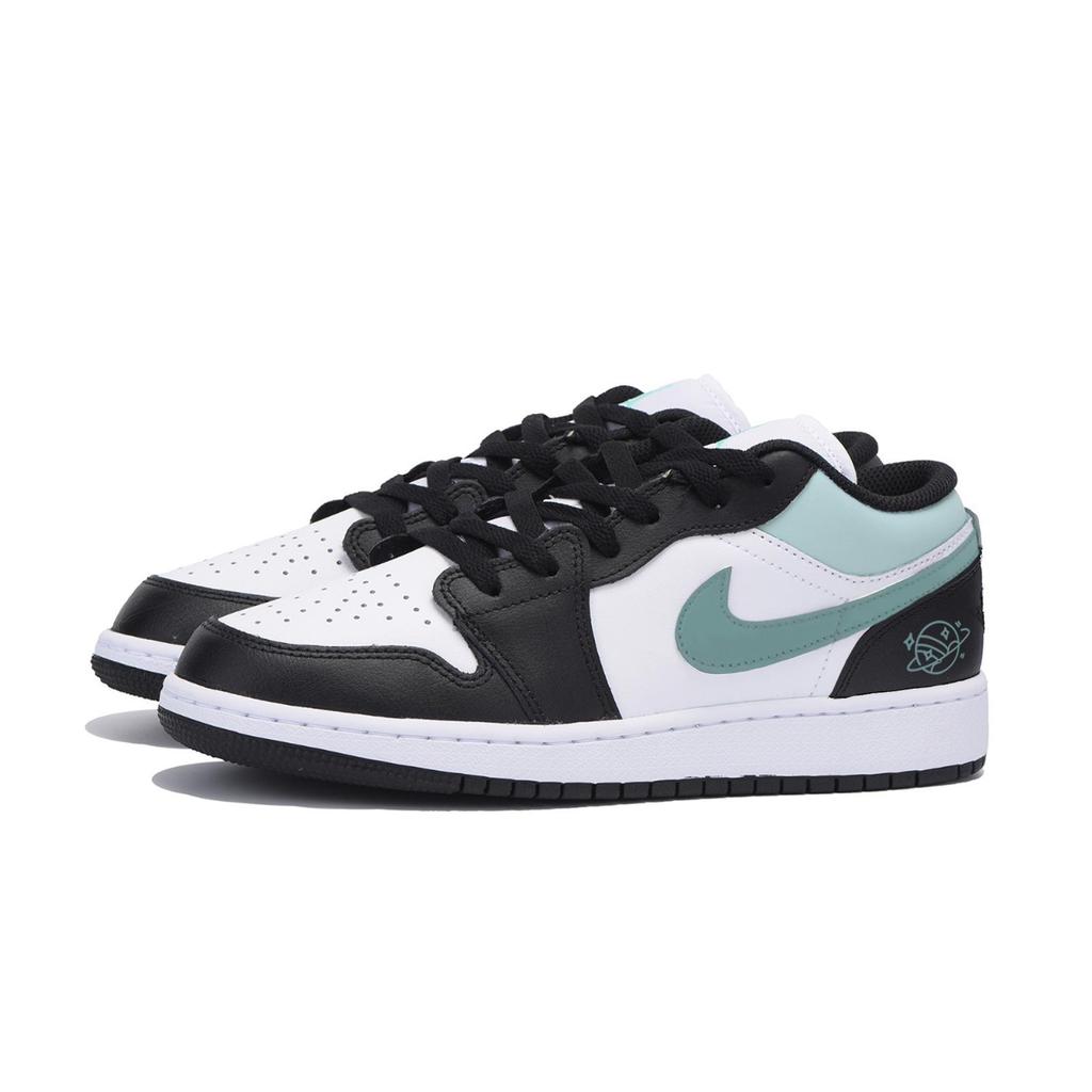 Jordan Air Jordan 1 износостойкие нескользящие низкие винтажные баскетбольные кроссовки мужские Черный Белый Зеленый 553558-131(Команда85-)