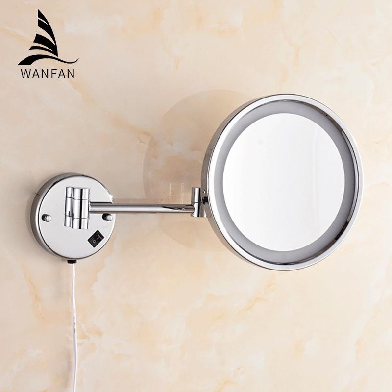Silver Bath Mirrors 8"Wall Mounted Round One Side Bathroom Mirror LED Makeup Cosmetic Mirror Magnifying Lady's Private Mirror