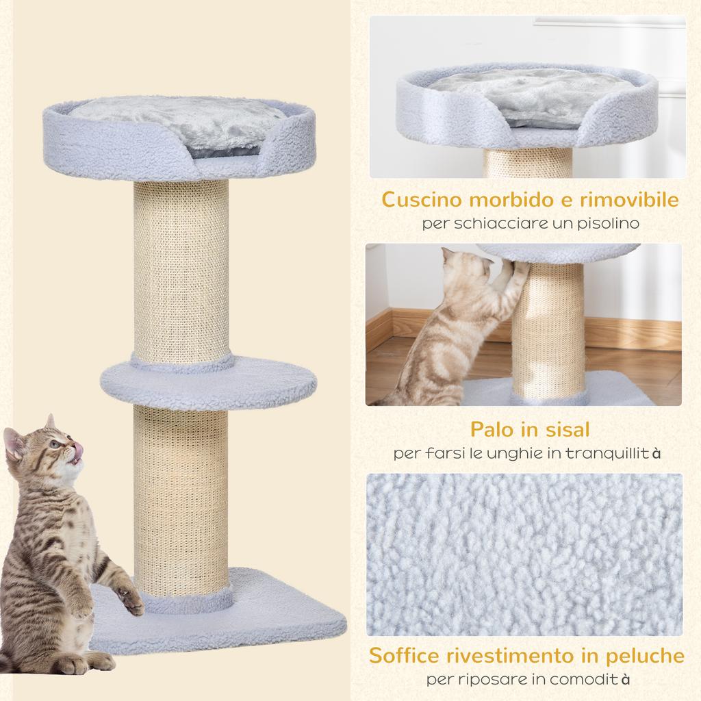 Cat Scratching Post with Bed, Plush Cover and Sisal Pole, 45x45x91cm, Blue