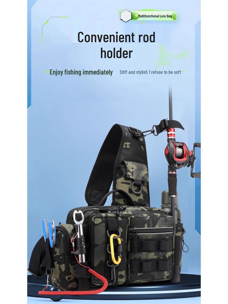 Camouflage Fishing Waist/Shoulder Bag with Rod Holder and Tackle Box