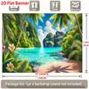 2D plane 1 Earth Day party banner - Tropical beach scene with palm trees and turquoise water background wall art