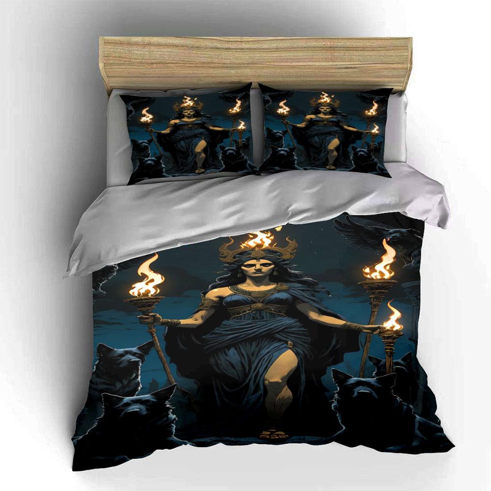 Torch-bearing goddess, black wolves. Bedding sets Duvet cover sets Duvet covers Pillowcases(1 * Duvet Cover 2 * Pillowcases without duvet insert)