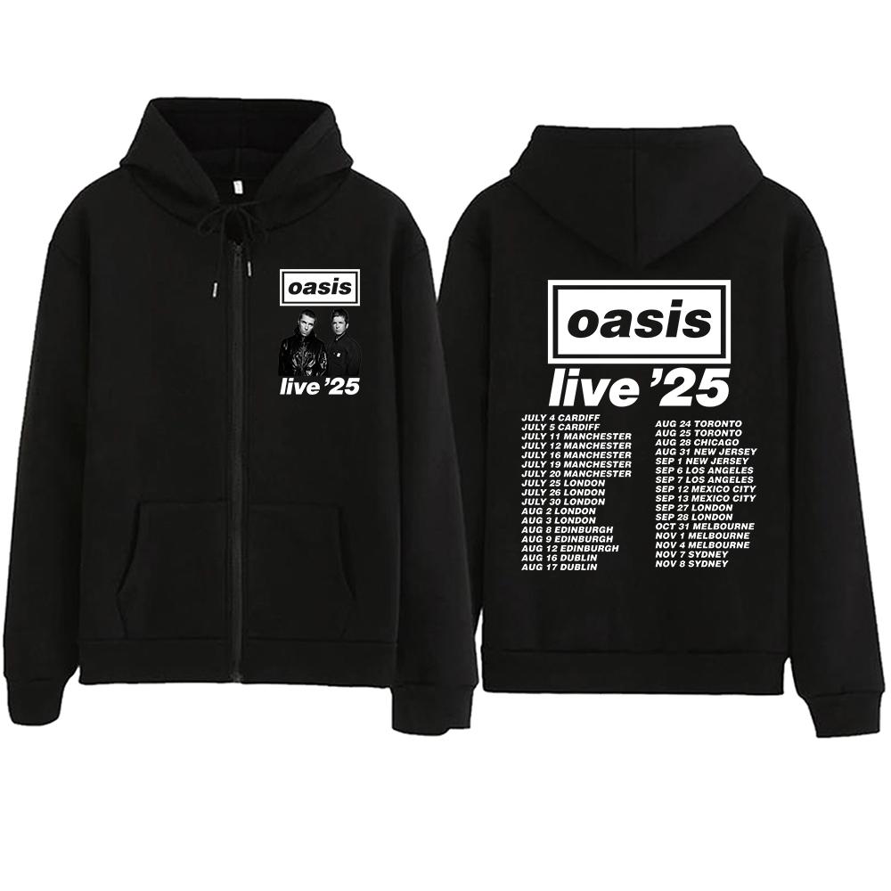 Худи на молнии Oasis Live 25 Tour для фанатов, толстовка унисекс Y2k, худи на молнии Харадзюку