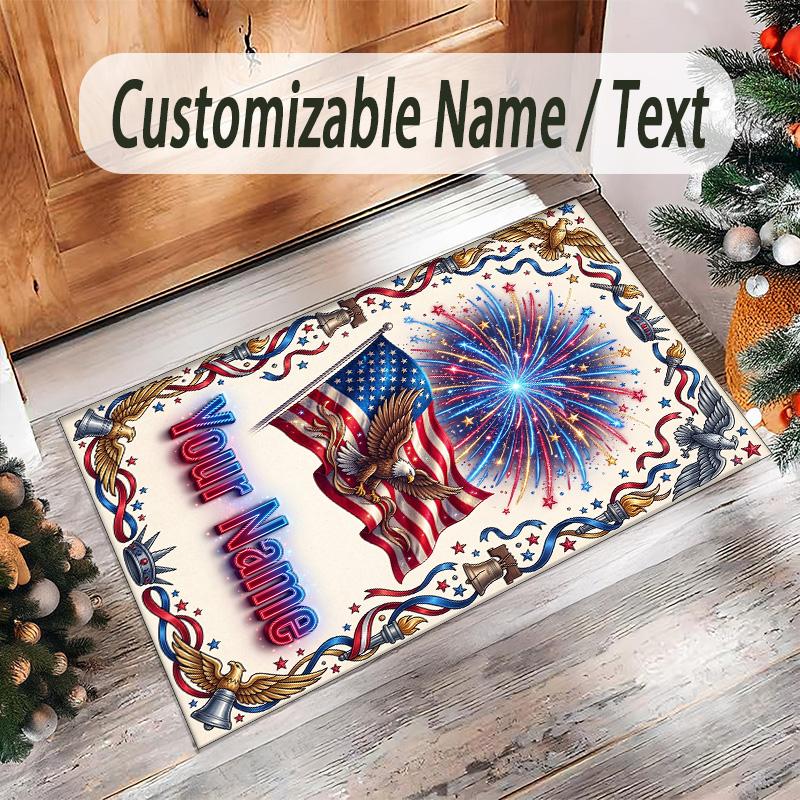American Patriotic Theme Crystal Velvet Rug Personalized Custom Name Text Soft Floor Mat Home Decor
