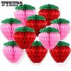 10pcs Strawberry Honeycomb Ball Tissue Paper Strawberry Ball Tissue Pom Poms for Birthday Party Decoration