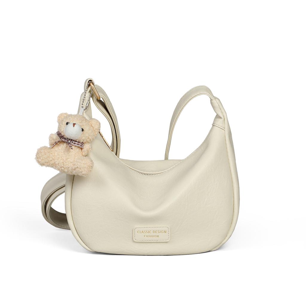 White Large Capacity Commuter Bag for Women 2025 New Soft Leather Sports Style Dumpling Bag French Underarm Bag
