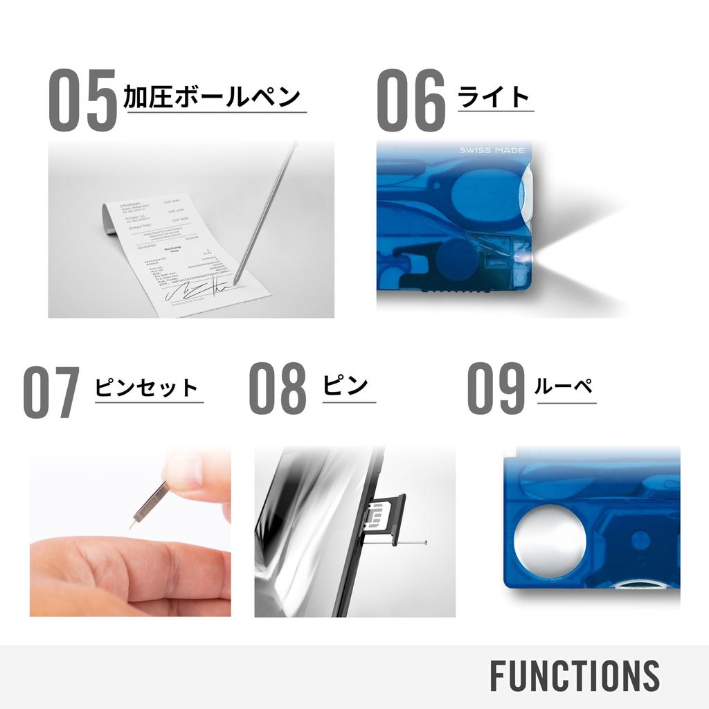 VICTORINOX SwissCard Light Translucent Blue Swiss Army Knife Stationery Magnifying Glass Ballpoint Pen LED Light with Phillips Screwdriver 13