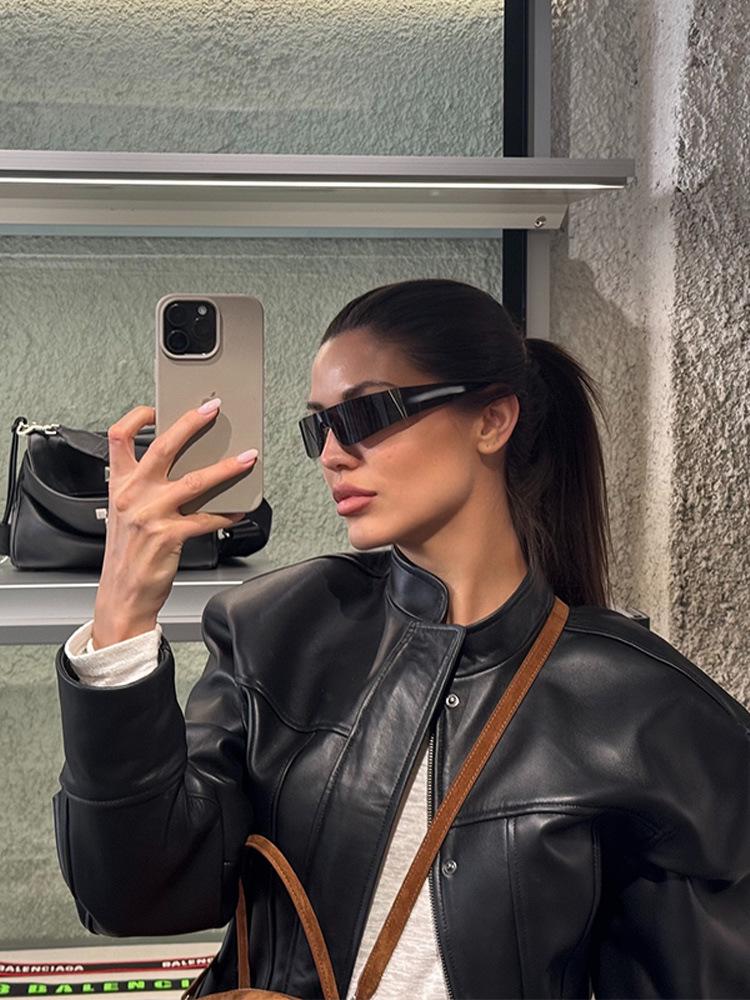 2025 Ретро Кожаная Куртка Приталенного Кроя со Стойкой для Женщин