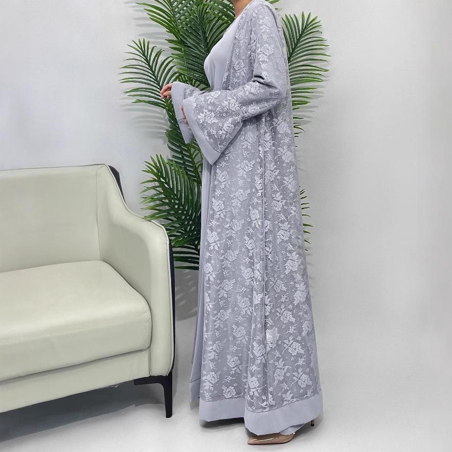 Ramadan Eid Prayer Lace Abaya Two Piece Set Inner Dress Women Flare Sleeve Long Abayas Kaftan Djellaba Dubai Party Vestidos
