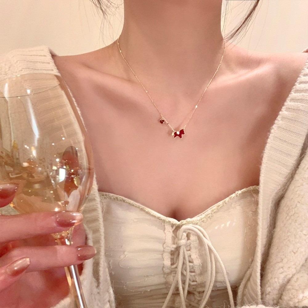 Cute Horse Pendant Necklace Zodiac New Year Collarbone Chain Red Pony Necklace  New Year Gift