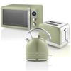 Retro Set Petit-Déjeuner Bouilloire 1,8L Grille-Pain 2 Tranches Micro-ondes 20L SWAN STRP2070GNEU 850W Vert 57973